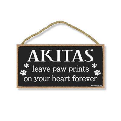Akitas Leave Paw Prints Wooden Home Decor for Dog Pet Lovers, Decorative Wall Sign, 5 Inches by 10 Inches
