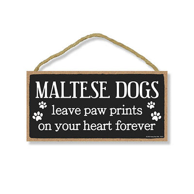 Maltese Dogs Leave Paw Prints Wooden Home Decor for Dog Pet Lovers, Decorative Wall Sign, 5 Inches by 10 Inches