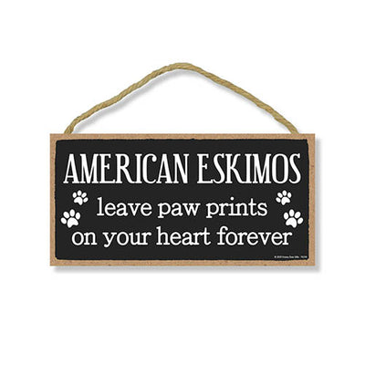 American Eskimos Leave Paw Prints Wooden Home Decor for Dog Pet Lovers, Decorative Wall Sign, 5 Inches by 10 Inches