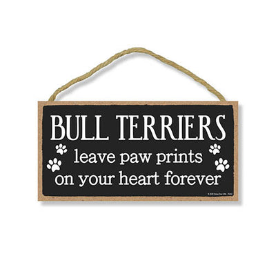 Bull Terriers Leave Paw Prints Wooden Home Decor for Dog Pet Lovers, Decorative Wall Sign, 5 Inches by 10 Inches