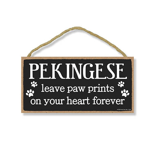 Pekingese Leave Paw Prints Wooden Home Decor for Dog Pet Lovers, Decorative Wall Sign, 5 Inches by 10 Inches