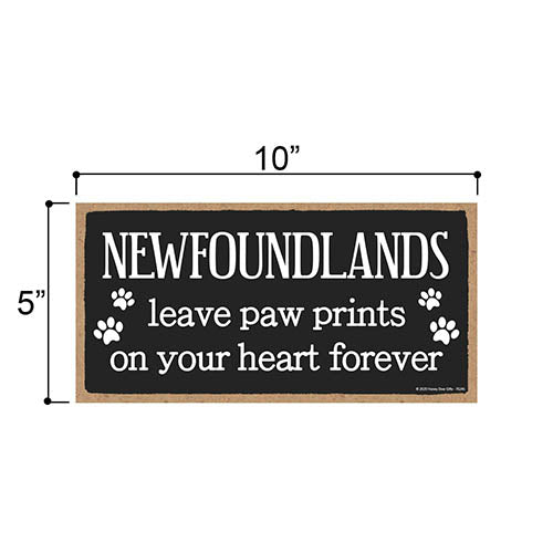 Newfoundlands Leave Paw Prints Wooden Home Decor for Dog Pet Lovers, Decorative Wall Sign, 5 Inches by 10 Inches