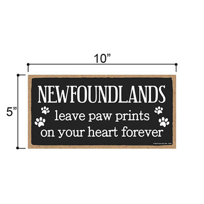 Newfoundlands Leave Paw Prints Wooden Home Decor for Dog Pet Lovers, Decorative Wall Sign, 5 Inches by 10 Inches