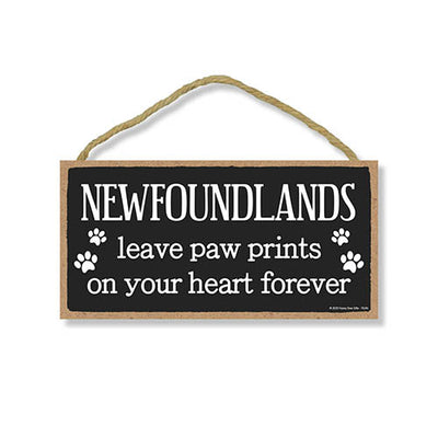 Newfoundlands Leave Paw Prints Wooden Home Decor for Dog Pet Lovers, Decorative Wall Sign, 5 Inches by 10 Inches