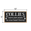 Collies Leave Paw Prints Wooden Home Decor for Dog Pet Lovers, Decorative Wall Sign, 5 Inches by 10 Inches
