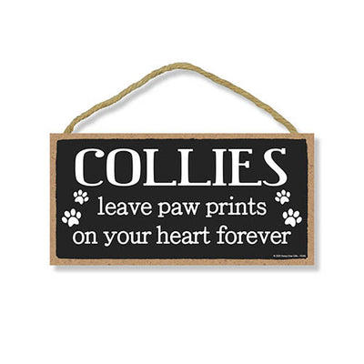Collies Leave Paw Prints Wooden Home Decor for Dog Pet Lovers, Decorative Wall Sign, 5 Inches by 10 Inches