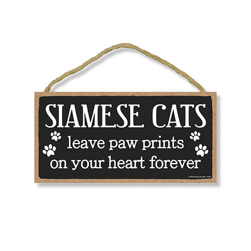 Siamese Cats Leave Paw Prints Wooden Home Decor for Cat Pet Lovers, Decorative Wall Sign, 5 Inches by 10 Inches
