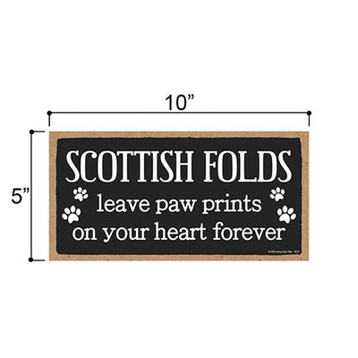 Scottish Folds Leave Paw Prints Wooden Home Decor for Cat Pet Lovers, Decorative Wall Sign, 5 Inches by 10 Inches