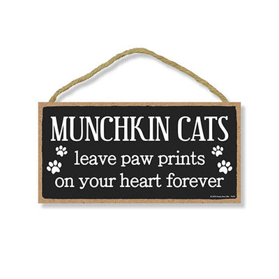 Munchkin Cats Leave Paw Prints Wooden Home Decor for Cat Pet Lovers, Decorative Wall Sign, 5 Inches by 10 Inches