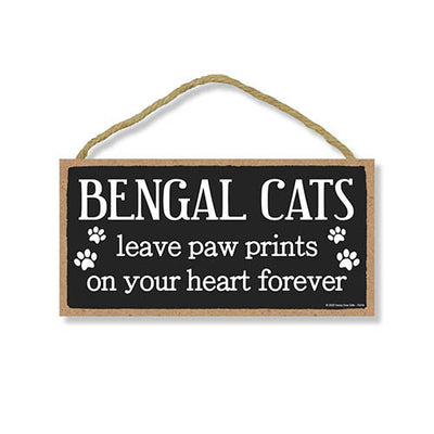 Bengal Cats Leave Paw Prints Wooden Home Decor for Cat Pet Lovers, Decorative Wall Sign, 5 Inches by 10 Inches