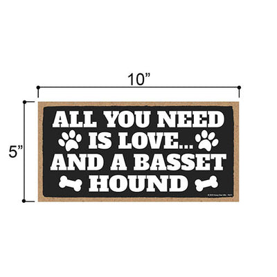 All You Need is Love and a Basset Hound Wooden Home Decor for Dog Pet Lovers, Hanging Decorative Wall Sign, 5 Inches by 10 Inches