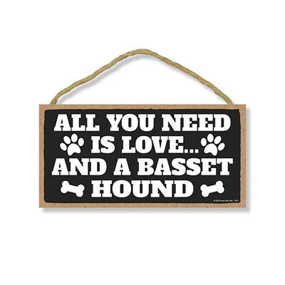 All You Need is Love and a Basset Hound Wooden Home Decor for Dog Pet Lovers, Hanging Decorative Wall Sign, 5 Inches by 10 Inches