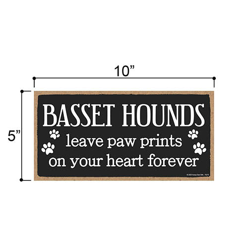 Basset Hounds Leave Paw Prints Wooden Home Decor for Dog Pet Lovers, Decorative Wall Sign, 5 Inches by 10 Inches