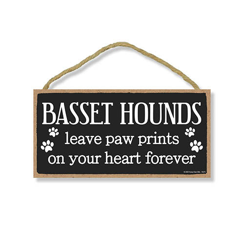 Basset Hounds Leave Paw Prints Wooden Home Decor for Dog Pet Lovers, Decorative Wall Sign, 5 Inches by 10 Inches