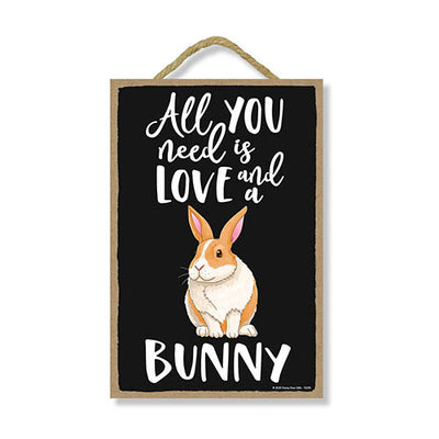 All You Need is Love and a Bunny Spring Funny Home Decor for Pet Lovers, Farm Animal Hanging Decorative Wall Sign, 7 Inches by 10.5 Inches