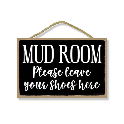 Mudroom Please Leave Your Shoes Here, Mudroom Wall Decor Signs, Decorative Hanging Wood Door Sign, 7 Inches by 10.5 Inches