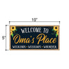 Welcome to Oma’s Place, Wooden Home Decor for Grandma, Hanging Decorative Wall Sign, 5 Inches by 10 Inches