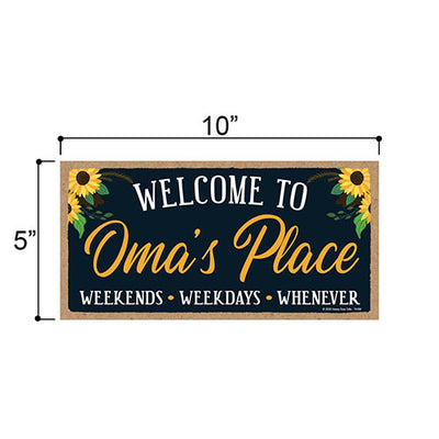 Welcome to Oma’s Place, Wooden Home Decor for Grandma, Hanging Decorative Wall Sign, 5 Inches by 10 Inches