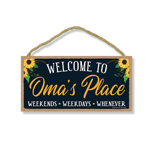 Welcome to Oma’s Place, Wooden Home Decor for Grandma, Hanging Decorative Wall Sign, 5 Inches by 10 Inches