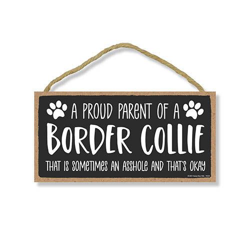 Proud Parent of a Border Collie That is Sometimes an Asshole, Funny Dog Wall Hanging Decor, Decorative Home Wood Signs for Dog Pet Lovers