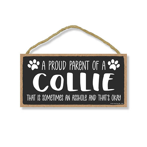 Proud Parent of a Collie That is Sometimes an Asshole, Funny Dog Wall Hanging Decor, Decorative Home Wood Signs for Dog Pet Lovers
