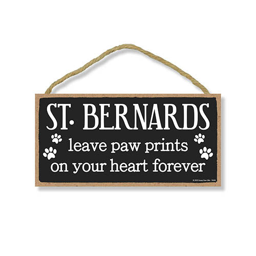 St. Bernards Leave Paw Prints, Wooden Pet Memorial Home Decor, Decorative Bereavement Wall Sign, 5 Inches by 10 Inches