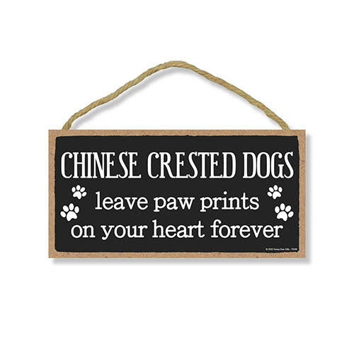 Chinese Crested Dog Leave Paw Prints, Wooden Pet Memorial Home Decor, Decorative Bereavement Wall Sign, 5 Inches by 10 Inches