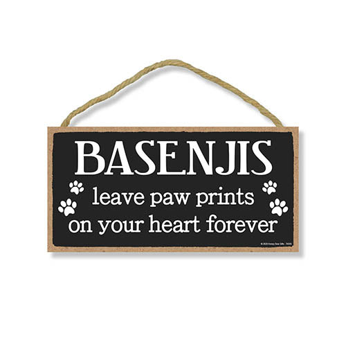 Basenjis Leave Paw Prints, Wooden Pet Memorial Home Decor, Decorative Bereavement Wall Sign, 5 Inches by 10 Inches