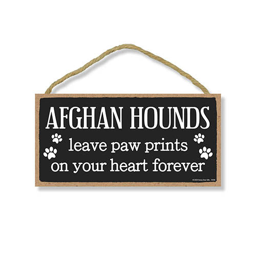 Afghan Hounds Leave Paw Prints, Wooden Pet Memorial Home Decor, Decorative Bereavement Wall Sign, 5 Inches by 10 Inches