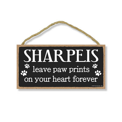 Sharpeis Leave Paw Prints, Wooden Pet Memorial Home Decor, Decorative Bereavement Wall Sign, 5 Inches by 10 Inches