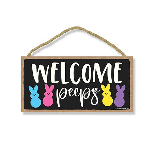 Welcome Peeps, Easter Welcome Door Sign, Bunny Sign Decor, Rabbit Themed Wall Decor, 5 Inches by 10 Inches