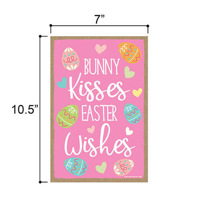 Bunny Kisses Easter Wishes, Easter Bunny Sign Decor, Spring Easter Decorative Wood Door Sign, Rabbit Themed Decor