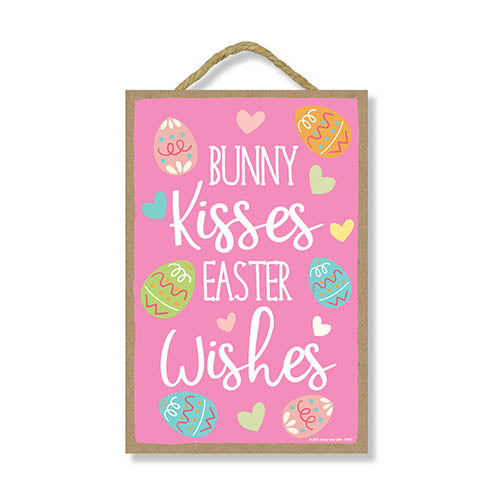 Bunny Kisses Easter Wishes, Easter Bunny Sign Decor, Spring Easter Decorative Wood Door Sign, Rabbit Themed Decor