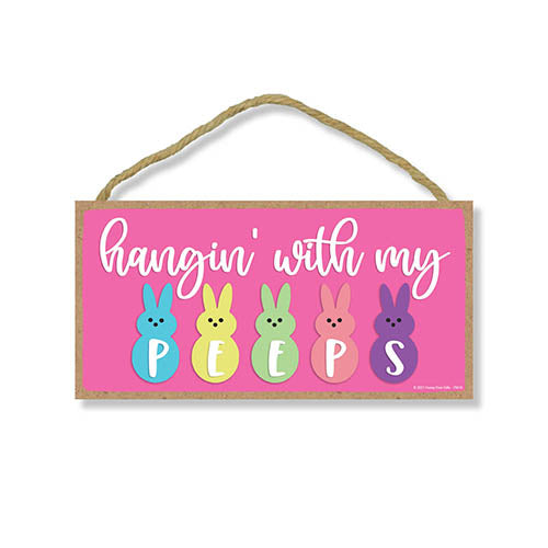 Hangin with My Easter Bunny Sign Decor, Spring Easter Decorative Wood Door Sign, Rabbit Themed Decor