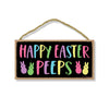 Happy Easter Peeps Wall Decor, Bunny Door Sign, Spring Easter Decorative Wood Sign, Rabbit Themed Decor, 5 Inches by 10 Inches