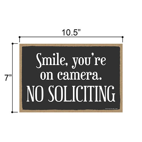 Smile You're On Camera. No Soliciting, 10.5 Inches x 7 Inches, Funny No Solicitors Sign, Warning Sign, Smile Your On Camera Signs, Camera Sign, No Solicitors Sign