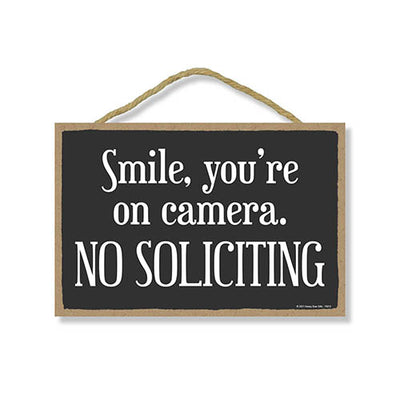 Smile You're On Camera. No Soliciting, 10.5 Inches x 7 Inches, Funny No Solicitors Sign, Warning Sign, Smile Your On Camera Signs, Camera Sign, No Solicitors Sign