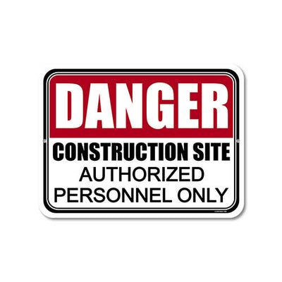 Danger Construction Site Authorized Personnel Only 9 inch by 12 inch Metal Construction Sign, Aluminum No Trespassing Signs, Do Not Enter Signs, Made in USA