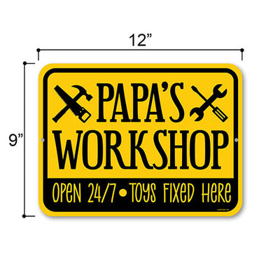 Papa's Workshop 12 inches by 9 inches, Home Wall Decor Tin Sign for Grandpa, Papa for Birthday, Grandparent’s Day, All Occasion