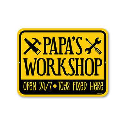 Papa's Workshop 12 inches by 9 inches, Home Wall Decor Tin Sign for Grandpa, Papa for Birthday, Grandparent’s Day, All Occasion