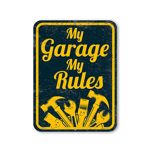 My Garage, My Rules 9 inch by 12 inch Retro Vintage Tin Signs, Garage Signs for Dad, Husband, Brother