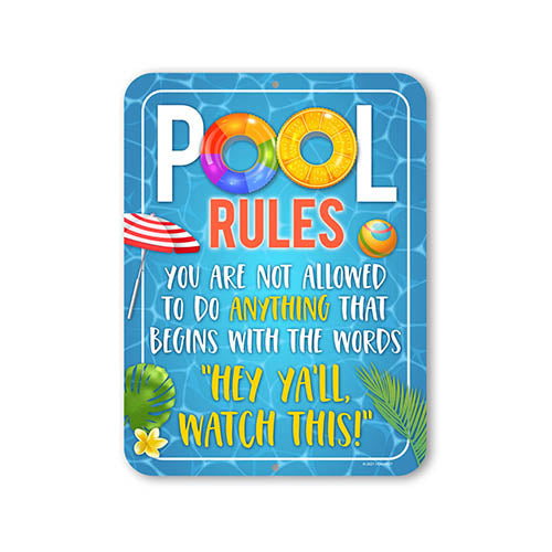 Pool Rules, Funny Swimming Pool Rules Signs, Warning, Caution, Pool Sign, 9 Inches by 12 Inches