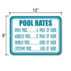 Pool Rates, Funny Swimming Pool Signs, Party Signs, Locker Room Sign Decor, 9 Inches by 12 Inches