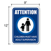Attention Children Must Have Adult Supervision, Swimming Pool Signs, Children Supervision, Parental Advisory, Children Safety Business Sign, 9 Inches by 12 Inches