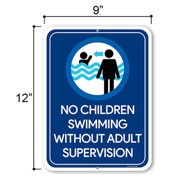 No Children Swimming Without Adult Supervision, 9 Inches x 12 Inches, Aluminum Tin Plate, Pool Safety Sign, Pool Warning Signs, Pool Warning, Swim Sign, Pool Signage