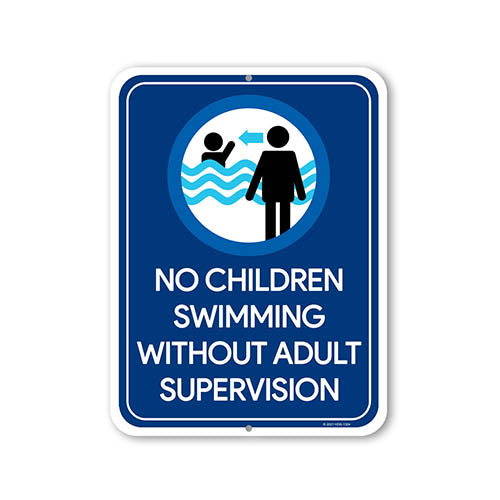 No Children Swimming Without Adult Supervision, 9 Inches x 12 Inches, Aluminum Tin Plate, Pool Safety Sign, Pool Warning Signs, Pool Warning, Swim Sign, Pool Signage