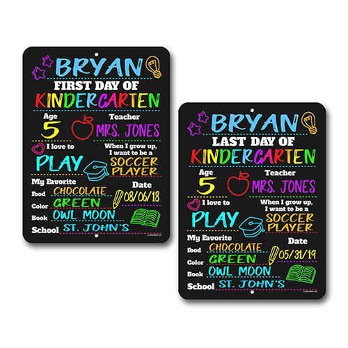 First and Last Day of School ( Set of 2 ) Chalkboard Style Photo Prop Tin Signs 9 x 12 inch - Reusable Easy Clean Back to School, Customizable with Liquid Chalk Markers (Not Included)