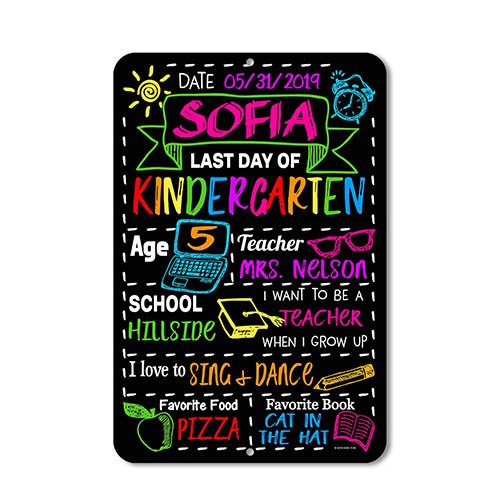 Colorful Last Day of School Chalkboard Style Photo Prop Tin 12 x 18 inch Sign - Reusable Easy Clean, Customizable with Liquid Chalk Markers (Not Included)