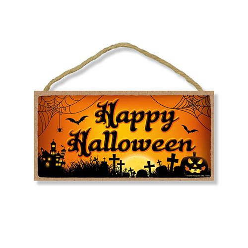 Happy Halloween - 5 x 10 inch Hanging Halloween Signs, Wall Art, Decorative Wood Sign, Halloween Decor