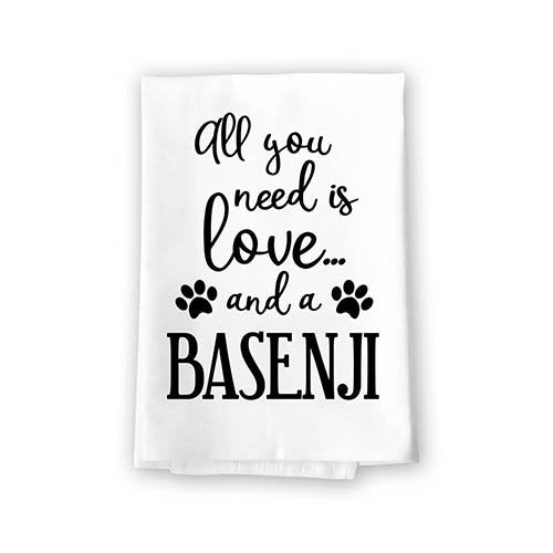 All You Need is Love and a Basenji Kitchen Towel, Dish Towel, Kitchen Decor, Multi-Purpose Pet and Dog Lovers Kitchen Towel, 27 inch by 27 inch Cotton Flour Sack Towel